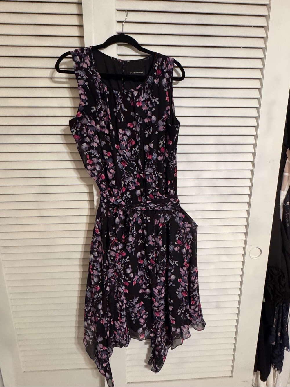 Lane Bryant Black Floral Asymmetrical Hem Dress
